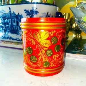 Vintage Hand-Painted Russian Cup Made of Wood